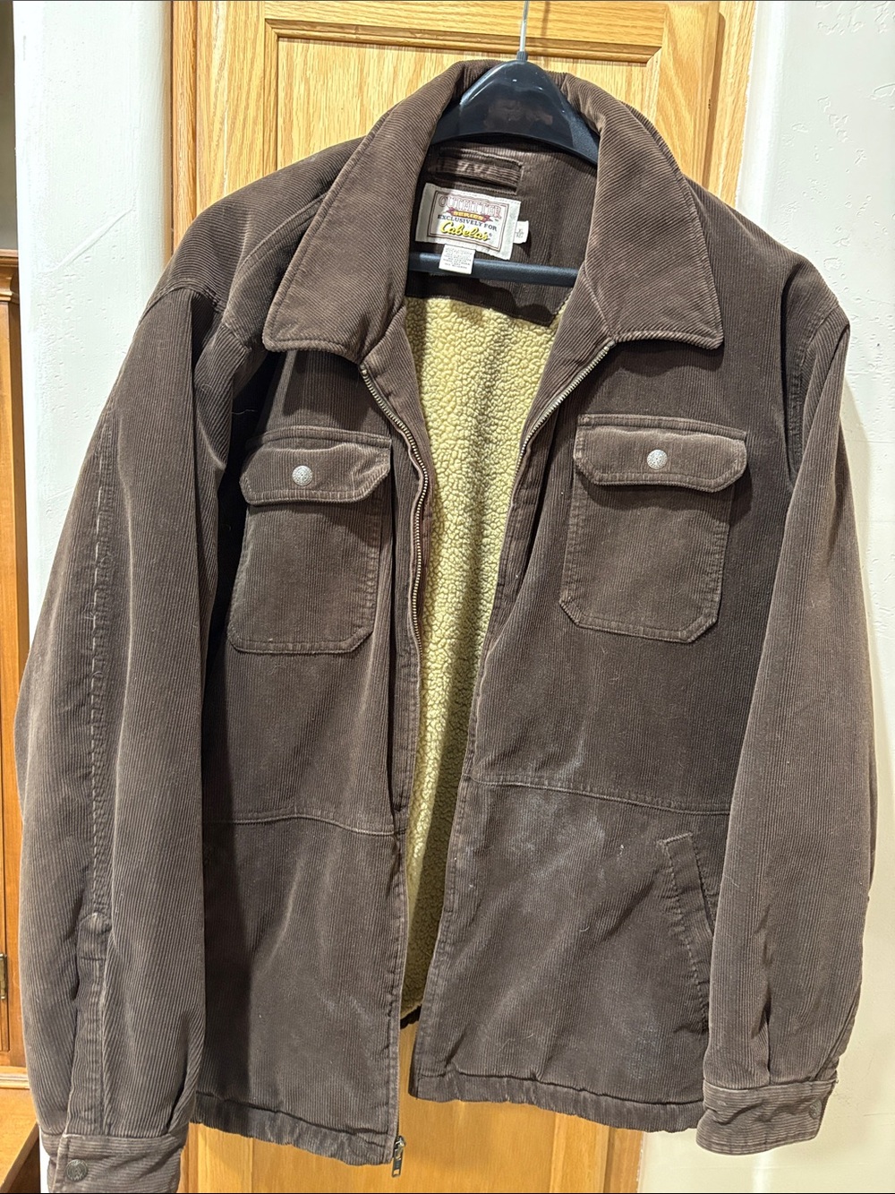 Cabela's Men's Dark Brown Corduroy Field Jacket with Cream Sherpa Lining